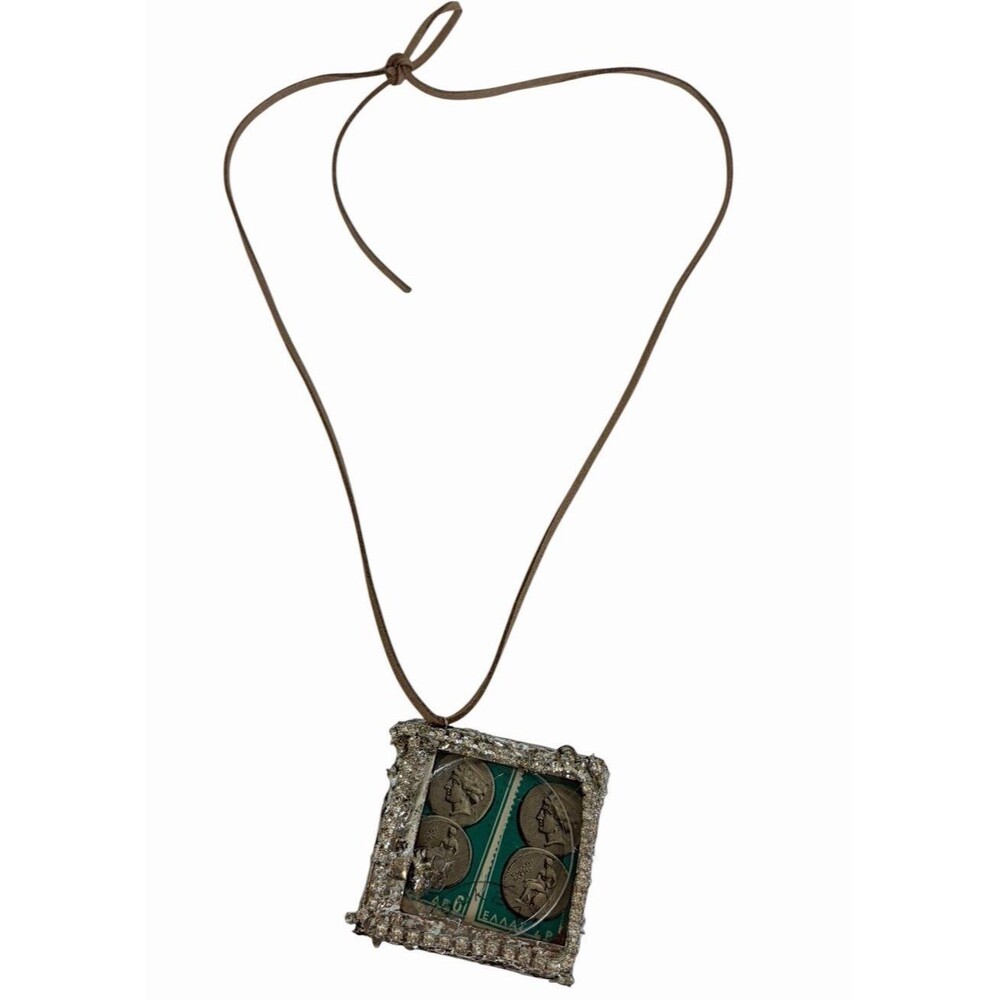 Silver‑Plated Vintage Stamp Necklace Greece 1959 6d Aphrodite & Apollo